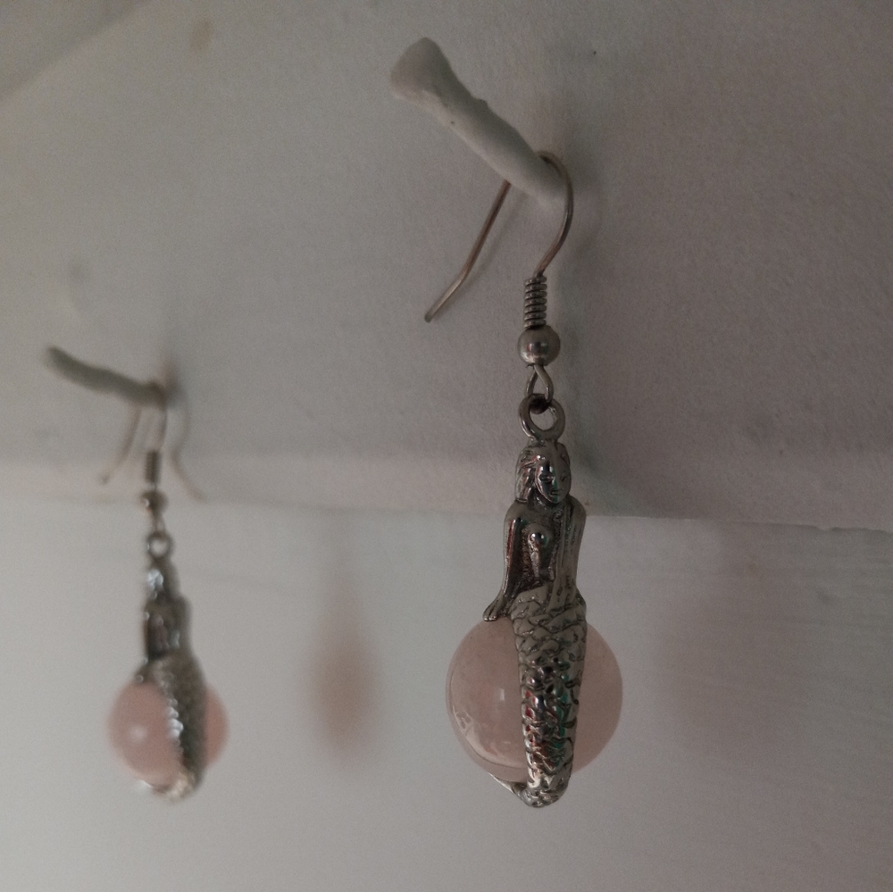 Rose Quartz Mermaid Necklace and Earrings